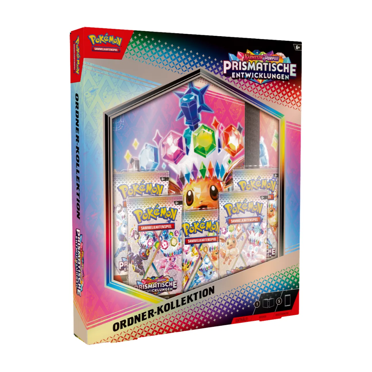 Pokémon Karmesin & Purpur – Prismatische Entwicklungen Ordner Kollektion mit 5 Boostern und Ordner für 378 Karten auf Deutsch