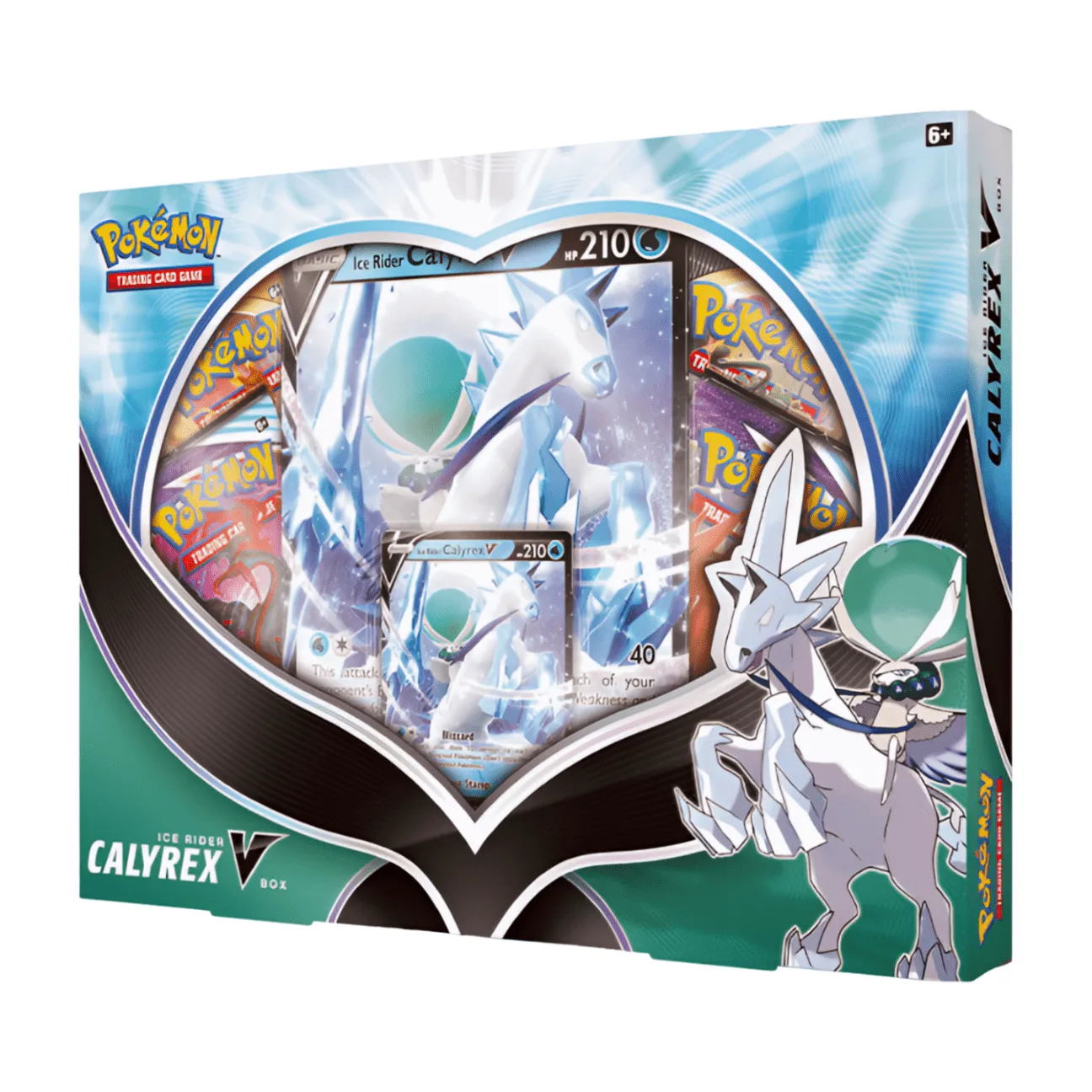 Ice Rider Calyrex V Box with promo card, oversize card, and four Pokémon TCG booster packs – Official Pokémon Trading Card Game product.
