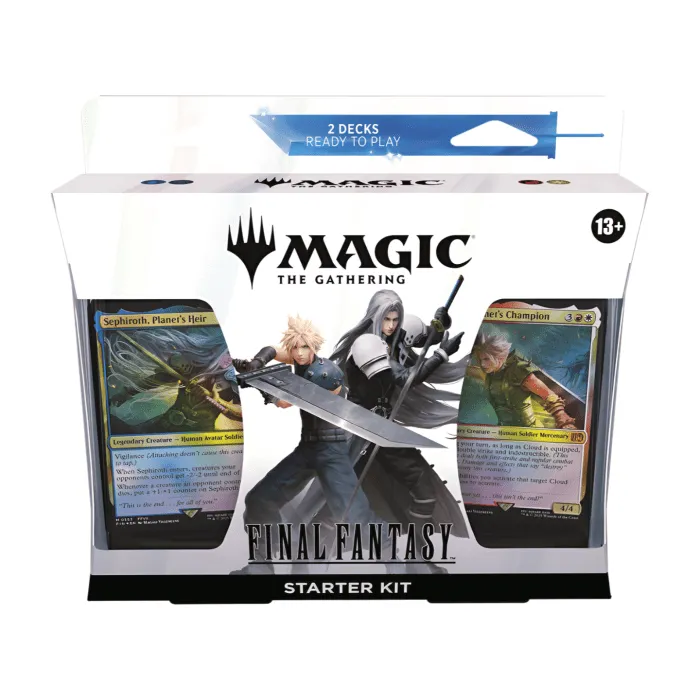 d7fd456cda2e93470c4c3e9152cbe8b2.png Magic: The Gathering Final Fantasy Starter Kit with two 60-card decks, deck boxes, rulebook, reference cards, and MTG Arena codes – Official Magic: The Gathering product.