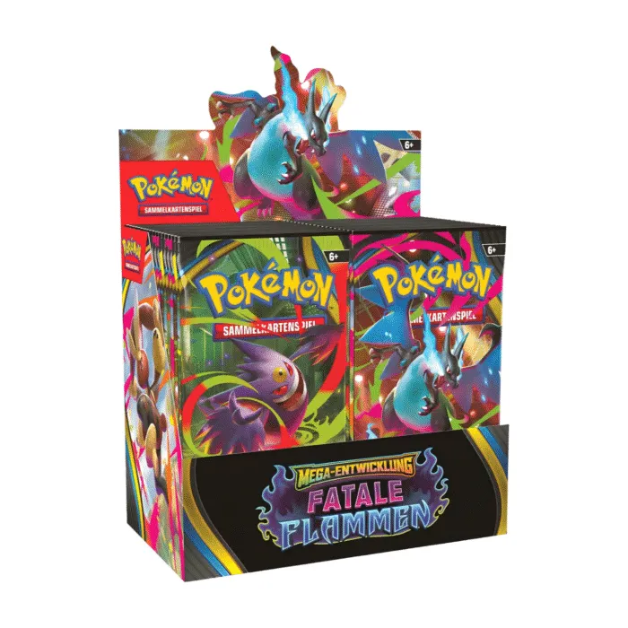 Mega-Entwicklung Fatale Flammen Booster-Display deutsch mit 36 Boostern und Mega-Glurak X-ex Artwork – erhältlich bei TcG Love