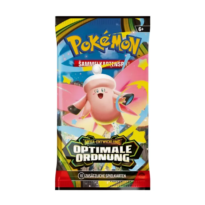 pokemon-mega-entwicklung-optimale-ordnung-booster-pack-deutsch-sealed-tcg.jpg Pokémon Mega-Entwicklung Optimale Ordnung Boosterpack (deutsch) mit Artwork, das Pokémon mit Mega-Entwicklungssymbolen oder in Mega-Form zeigt, versiegelt und originalverpackt.