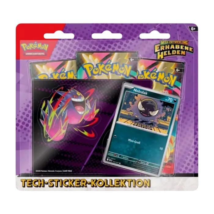 pokemon-mega-entwicklung-erhabene-helden-nebulak-sticker-kollektion-deutsch-sealed-tcg.jpg Pokémon Mega-Entwicklung Erhabene Helden Tech-Sticker-Kollektion - Nebulak (deutsch), versiegelt und originalverpackt, zeigt Nebulak Promokarte, Boosterpacks und Stickerbogen.