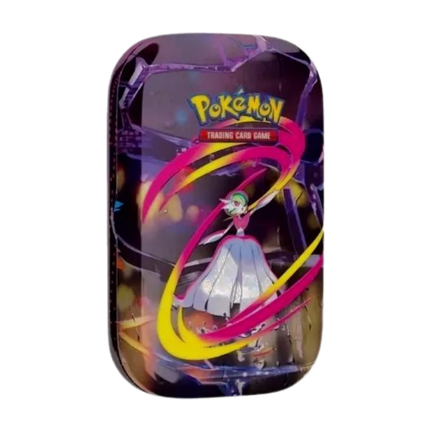 Pokémon Mega Evolution Mega-Gardevoir Mini Tin (English), sealed and original packaging, showing Mega-Gardevoir artwork, booster packs, and sticker sheet.
