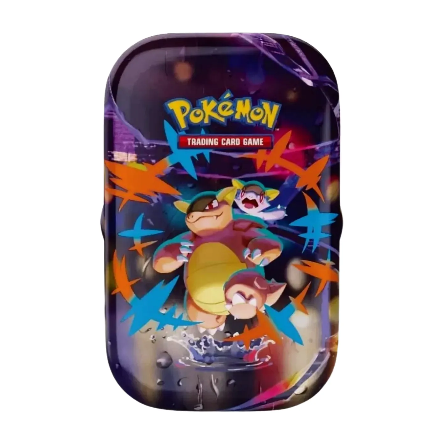 Pokémon Mega Evolution Mega-Kangaskhan Mini Tin (English), sealed and original packaging, showing Mega-Kangaskhan artwork, booster packs, and sticker sheet.