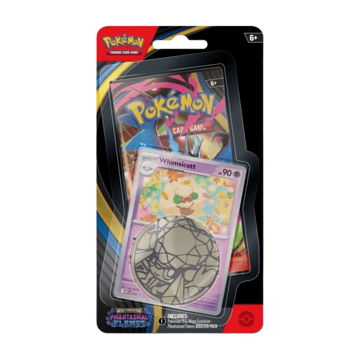 pokemon-phantasmal-flames-checklane-blister-whimsicott-english-sealed-tcg-love.jpg Pokémon Phantasmal Flames Checklane Blister Whimsicott (English), sealed and original packaging, showing the exclusive coin, three promo cards, and the booster pack from the Phantasmal Flames expansion.